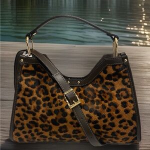 🆕 Cheval Firenze 🇮🇹 Leather Leopard Print Crossbody Handbag With Pouch
